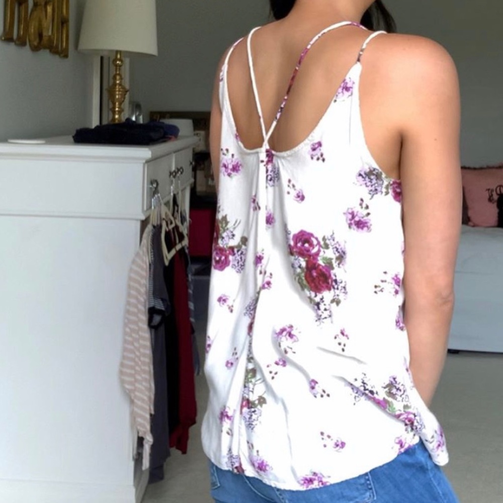 Cream/Purple Floral Spaghetti Strap